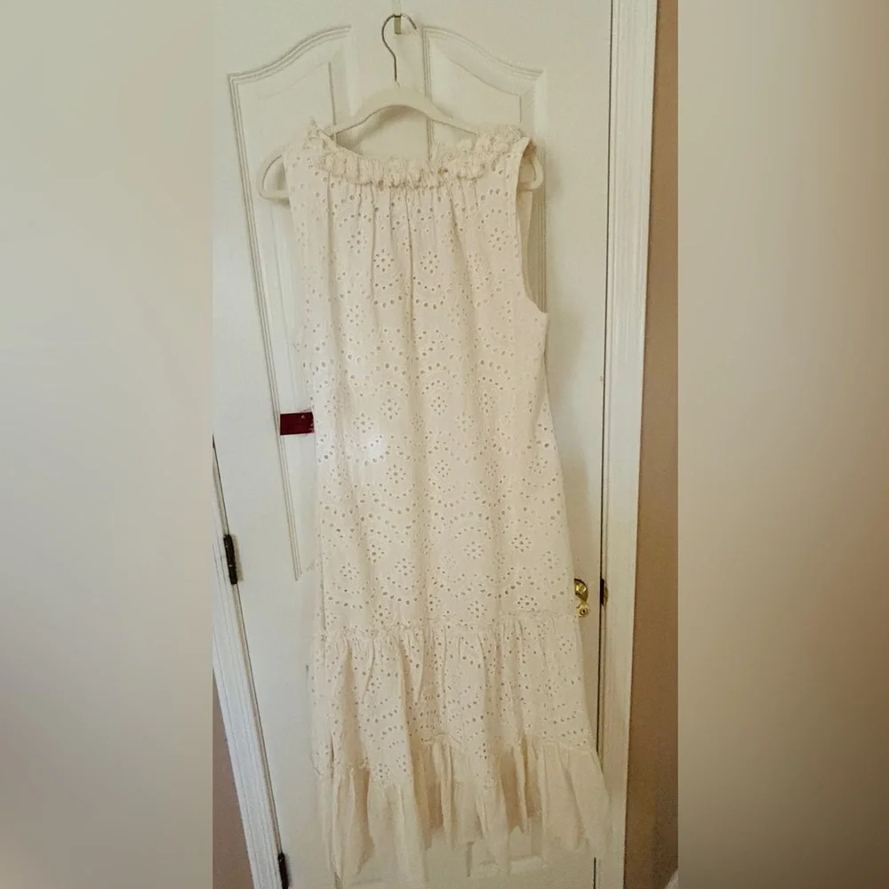 Reba 100% Cotton Ruffled Cream Eyelet Sleeveless Maxi Dress Women’s Large NEW - Picture 2 of 13